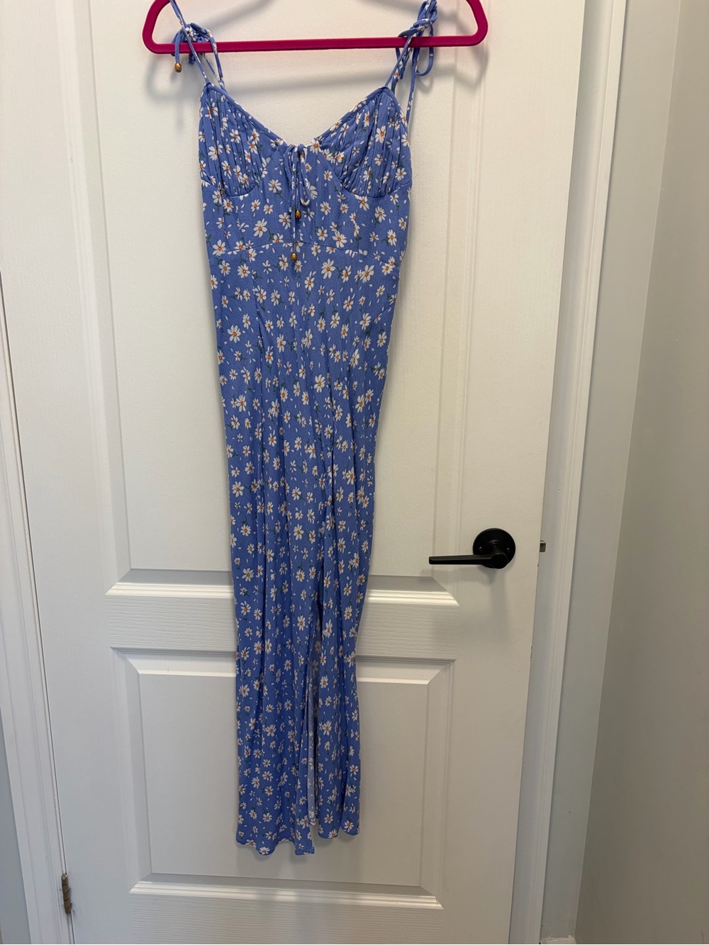 Blue Floral Tie-Shoulder Maxi Dress